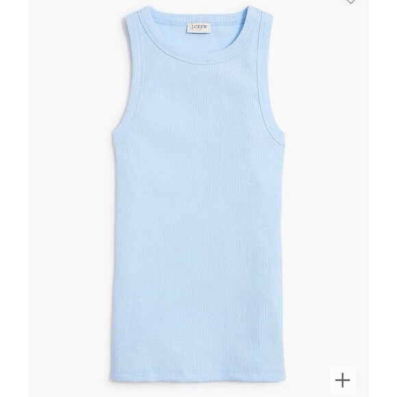NWT J.Crew Factory High Neck Ribbed Tank Top Women's XXL Blue Breeze Stretch - Picture 2 of 5